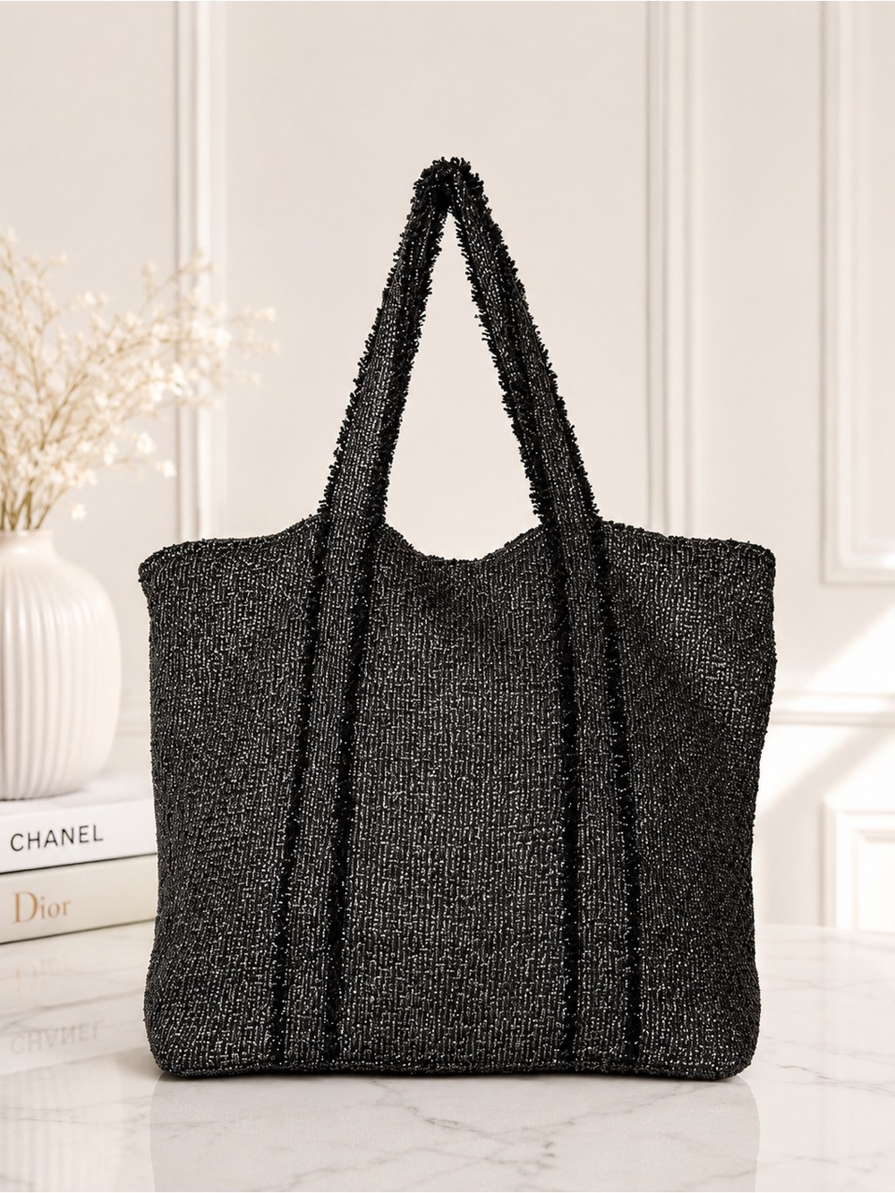 Muche & Muchette Black Textured Tote Bag Shoulder Bag
